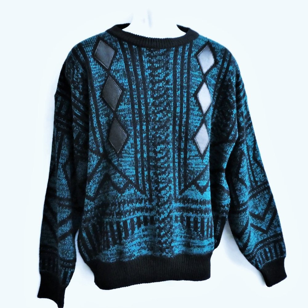 Vintage Cambridge Classics Sweater Oversized Acrylic Genuine Leather Grandpa XL
